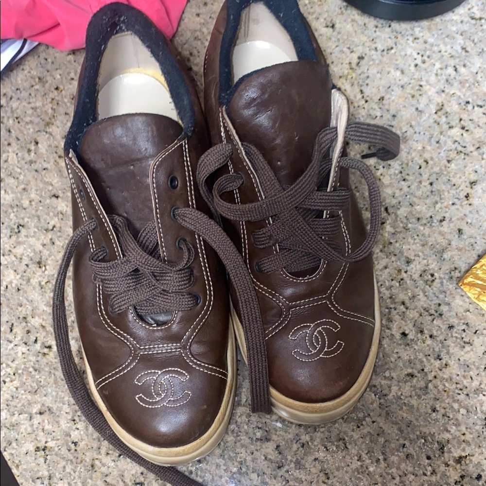 CHANEL Black and Brown Leather Sneakers